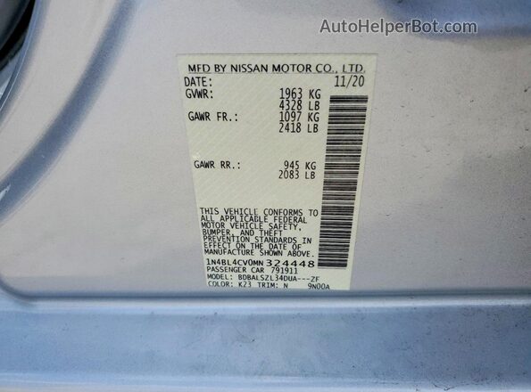 1N4BL4CV0MN324448 2021 NISSAN ALTIMA Silver Widok komory silnika