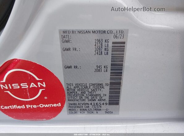 1N4BL4CV0PN416549 2023 NISSAN ALTIMA Серый Вид подкапотного пространства