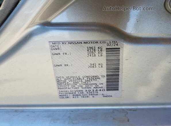 1N4BL4CV0RN393440 2024 NISSAN ALTIMA Gray Widok komory silnika