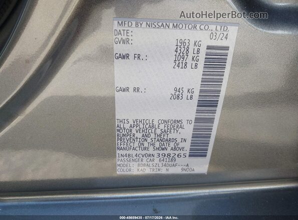 1N4BL4CV0RN398265 2024 NISSAN ALTIMA Серый Вид подкапотного пространства
