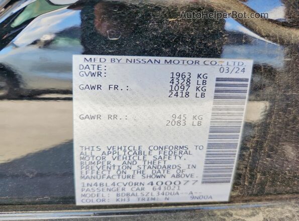 1N4BL4CV0RN400077 2024 NISSAN ALTIMA Черный Вид наклейки с VIN-кодом