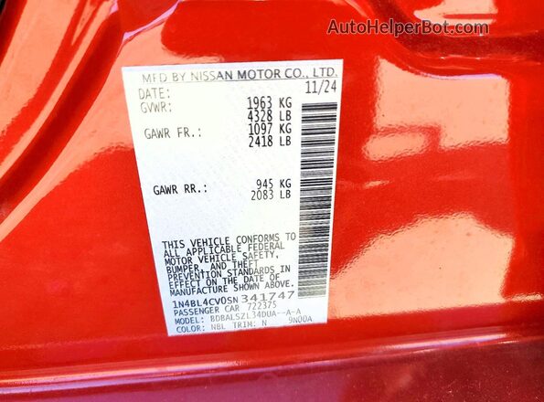 1N4BL4CV0SN341747 2025 NISSAN ALTIMA Red Engine compartment view