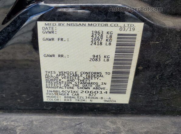 1N4BL4CV1KC206014 2019 NISSAN ALTIMA Черный Вид подкапотного пространства