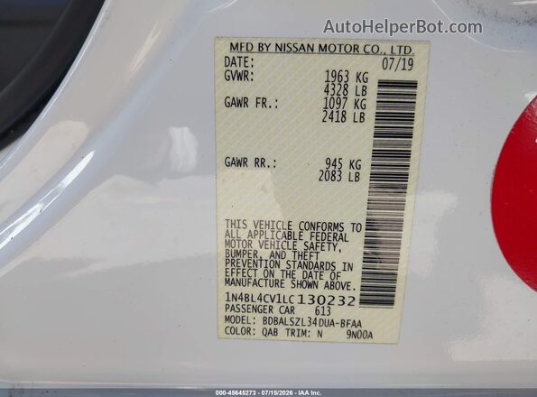 1N4BL4CV1LC130232 2020 NISSAN ALTIMA White Vista del compartimento del motor