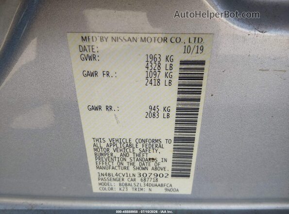 1N4BL4CV1LN307902 2020 NISSAN ALTIMA Silver Շարժիչի բաժամունքի տեսք