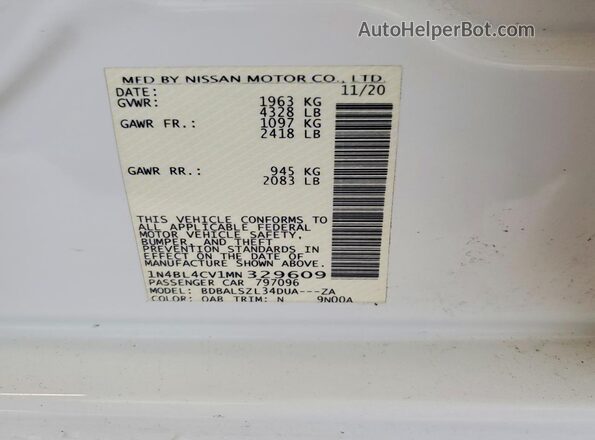 1N4BL4CV1MN329609 2021 NISSAN ALTIMA White Engine compartment view