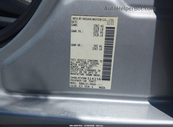 1N4BL4CV1NN314156 2022 NISSAN ALTIMA Серебряный Вид подкапотного пространства