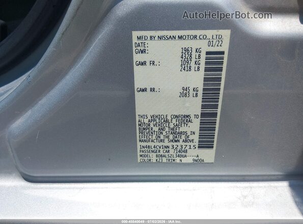 1N4BL4CV1NN323715 2022 NISSAN ALTIMA Silver Widok komory silnika