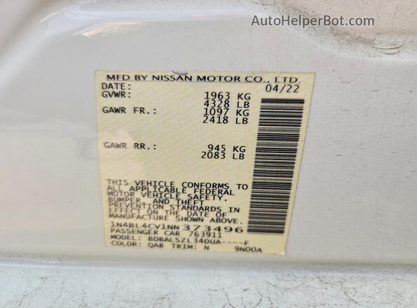 1N4BL4CV1NN373496 2022 NISSAN ALTIMA White Engine compartment view