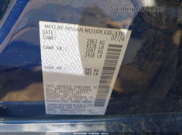 1N4BL4CV1RN436120 2024 NISSAN ALTIMA Blue Vista del compartimento del motor