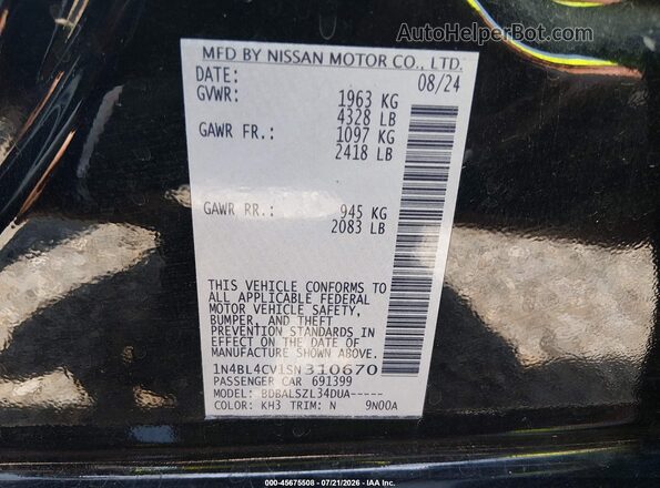 1N4BL4CV1SN310670 2025 NISSAN ALTIMA Черный Вид подкапотного пространства