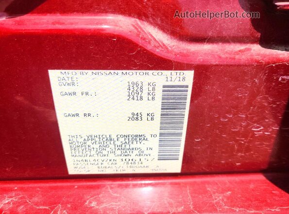 1N4BL4CV2KN306157 2019 NISSAN ALTIMA Red Вид підкапотного простору