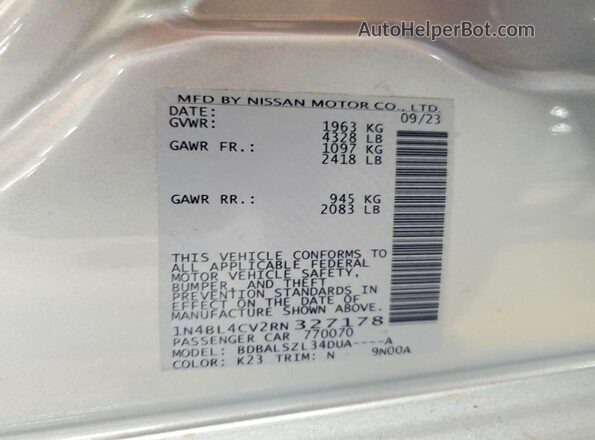 1N4BL4CV2RN327178 2024 NISSAN ALTIMA Silver Вид підкапотного простору