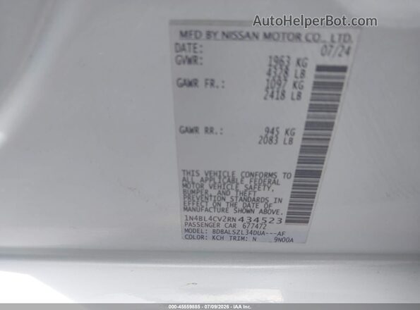1N4BL4CV2RN434523 2024 NISSAN ALTIMA Gray Vista del compartimento del motor