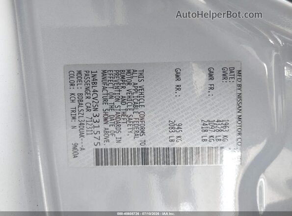1N4BL4CV2SN331575 2025 NISSAN ALTIMA Синий Вид подкапотного пространства