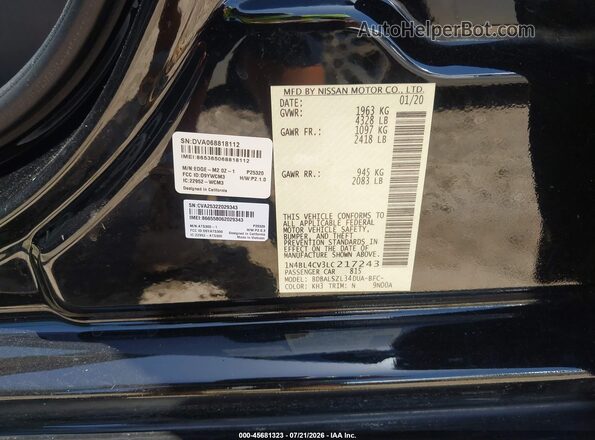 1N4BL4CV3LC217243 2020 NISSAN ALTIMA Black Вид підкапотного простору