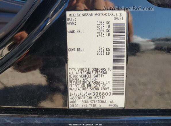 1N4BL4CV3MN396809 2021 NISSAN ALTIMA Black Engine compartment view