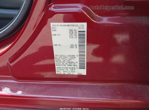 1N4BL4CV3NN348423 2022 NISSAN ALTIMA Red Vista del compartimento del motor