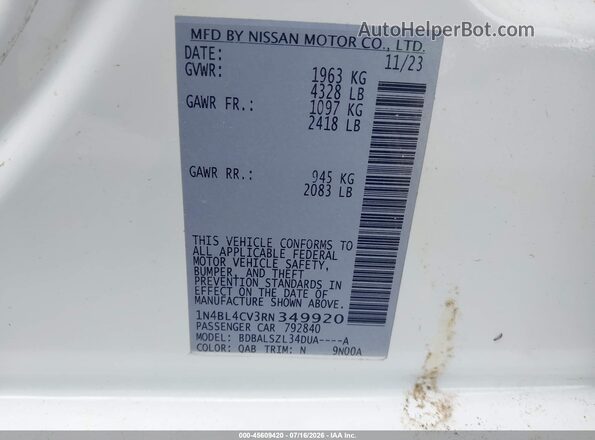 1N4BL4CV3RN349920 2024 NISSAN ALTIMA White Vista del compartimento del motor