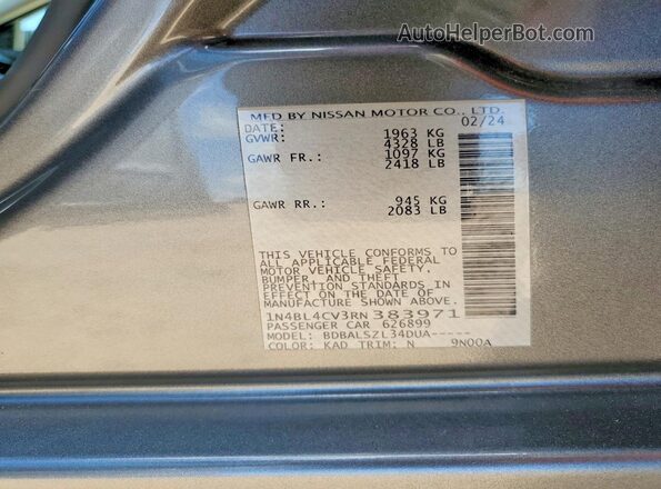 1N4BL4CV3RN383971 2024 NISSAN ALTIMA Gray Engine compartment view