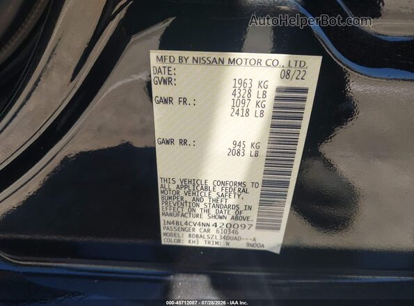 1N4BL4CV4NN420097 2022 NISSAN ALTIMA Black Вид підкапотного простору