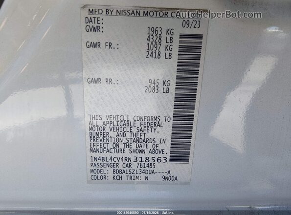 1N4BL4CV4RN318563 2024 NISSAN ALTIMA Blue Вид підкапотного простору