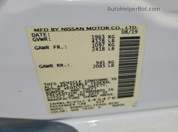 1N4BL4CV5LC145476 2020 NISSAN ALTIMA White Engine compartment view