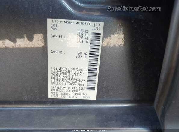 1N4BL4CV5LN311502 2020 NISSAN ALTIMA Gray Շարժիչի բաժամունքի տեսք