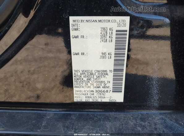 1N4BL4CV5MN306687 2021 NISSAN ALTIMA Black Vista del compartimento del motor