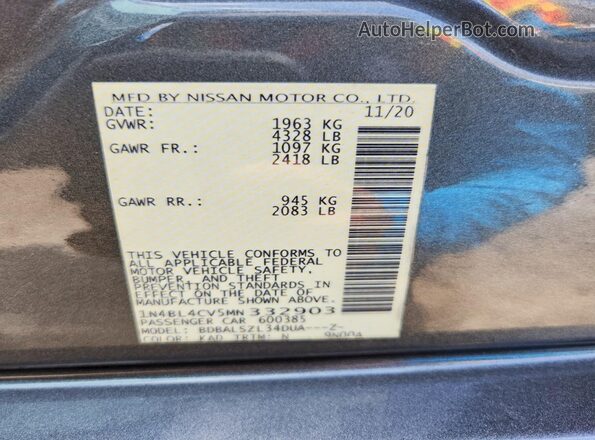 1N4BL4CV5MN332903 2021 NISSAN ALTIMA Gray VIN sticker view