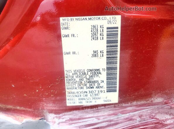 1N4BL4CV5PN307391 2023 NISSAN ALTIMA Red Вид підкапотного простору