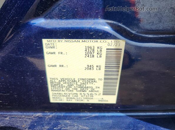 1N4BL4CV5PN355652 2023 NISSAN ALTIMA Blue Շարժիչի բաժամունքի տեսք