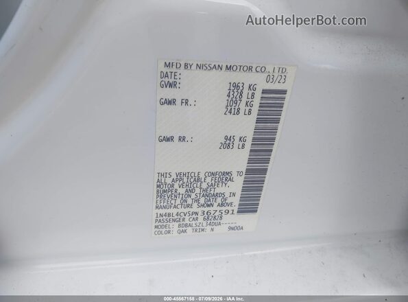 1N4BL4CV5PN367591 2023 NISSAN ALTIMA White Widok komory silnika