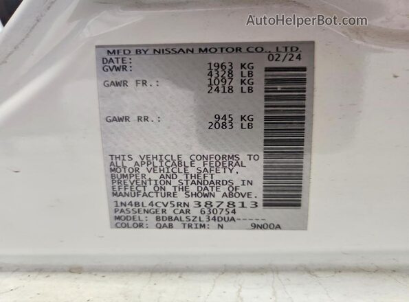 1N4BL4CV5RN387813 2024 NISSAN ALTIMA White Engine compartment view