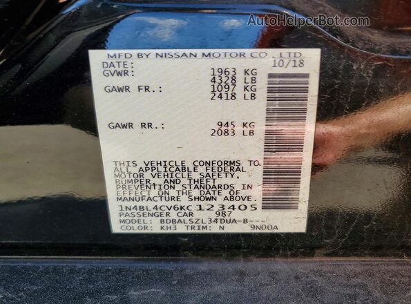 1N4BL4CV6KC123405 2019 NISSAN ALTIMA Черный Вид подкапотного пространства