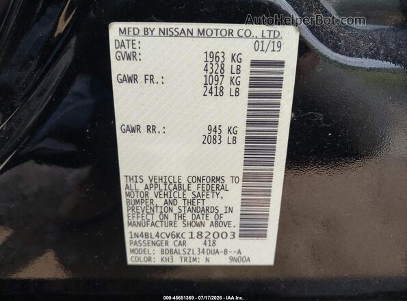 1N4BL4CV6KC182003 2019 NISSAN ALTIMA Black Շարժիչի բաժամունքի տեսք