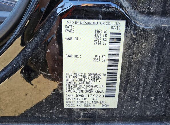 1N4BL4CV6LC129223 2020 NISSAN ALTIMA Black VIN կոդի պիտակի տեսք