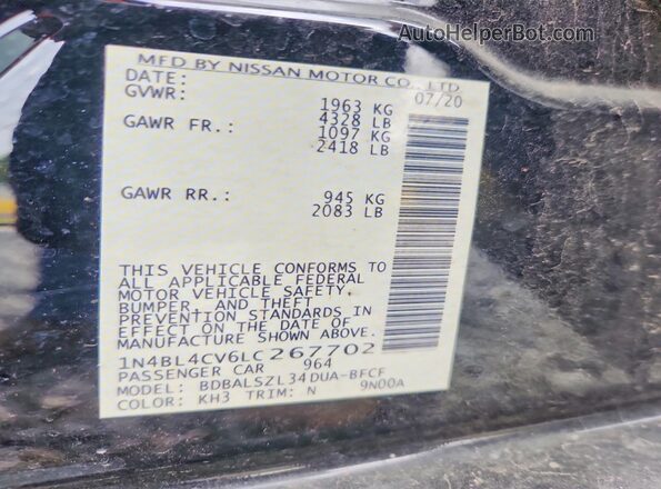 1N4BL4CV6LC267702 2020 NISSAN ALTIMA Черный Вид подкапотного пространства