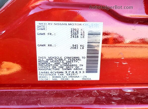 1N4BL4CV6MN374433 2021 NISSAN ALTIMA Burgundy Շարժիչի բաժամունքի տեսք