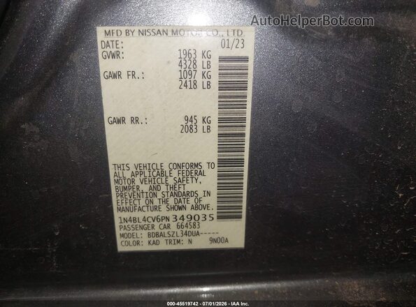 1N4BL4CV6PN349035 2023 NISSAN ALTIMA Gray Շարժիչի բաժամունքի տեսք