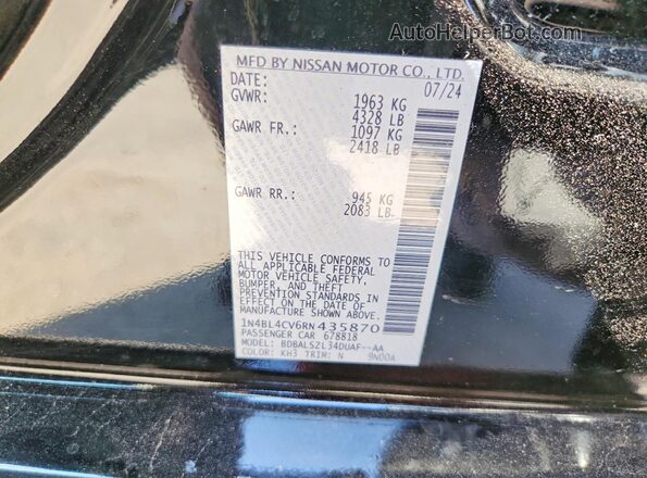 1N4BL4CV6RN435870 2024 NISSAN ALTIMA Black VIN կոդի պիտակի տեսք