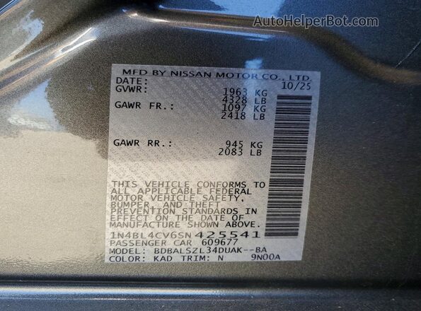 1N4BL4CV6SN425541 2025 NISSAN ALTIMA Gray VIN sticker view