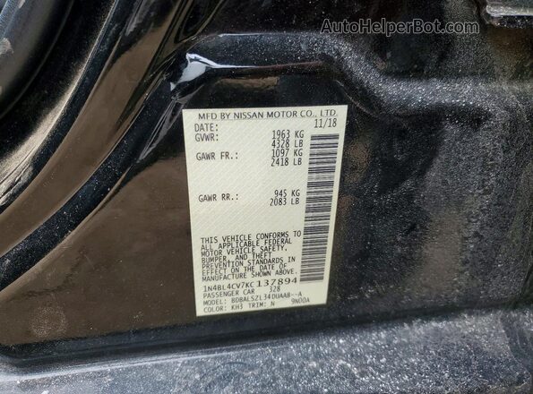 1N4BL4CV7KC137894 2019 NISSAN ALTIMA Black Widok naklejki z numerem VIN