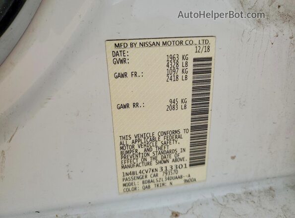 1N4BL4CV7KN313301 2019 NISSAN ALTIMA White Շարժիչի բաժամունքի տեսք