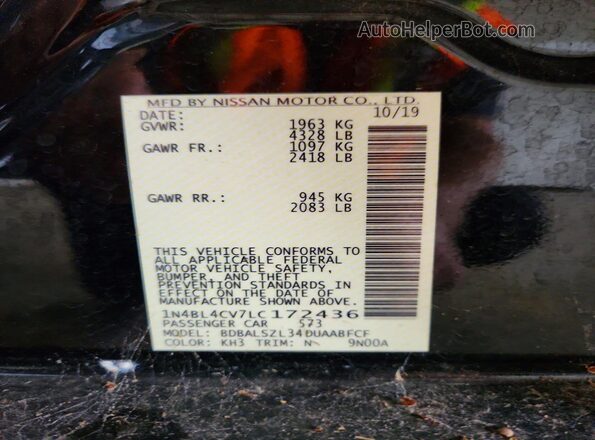 1N4BL4CV7LC172436 2020 NISSAN ALTIMA Black ძრავის განყოფილების ხედი