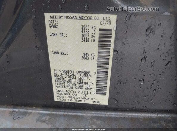 1N4BL4CV7LC235115 2020 NISSAN ALTIMA Gray Շարժիչի բաժամունքի տեսք