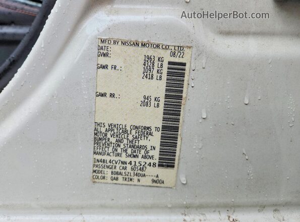 1N4BL4CV7NN415248 2022 NISSAN ALTIMA White Engine compartment view