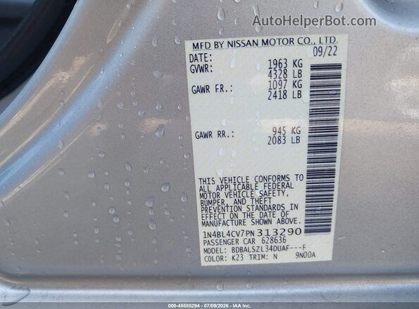 1N4BL4CV7PN313290 2023 NISSAN ALTIMA Silver Vista del compartimento del motor