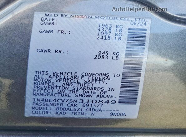 1N4BL4CV7SN310849 2025 NISSAN ALTIMA Gray Widok komory silnika