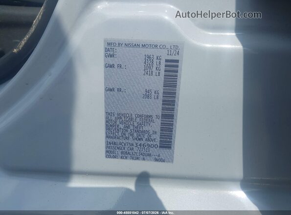 1N4BL4CV7SN346900 2025 NISSAN ALTIMA Silver Widok komory silnika
